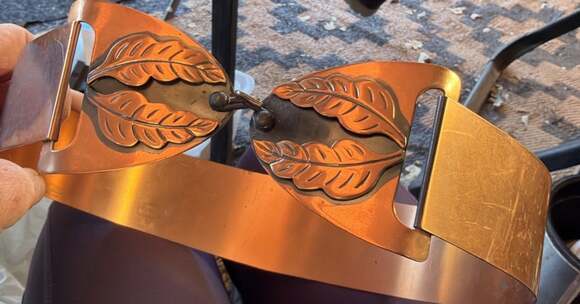 VINTAGE! 1950’s Solid Copper Leaf Adorned Belt 25”boho Whimsigoth Cinch Belt